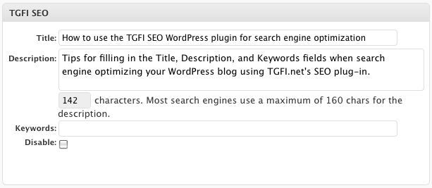 Using the TGFI SEO plugin for WordPress
