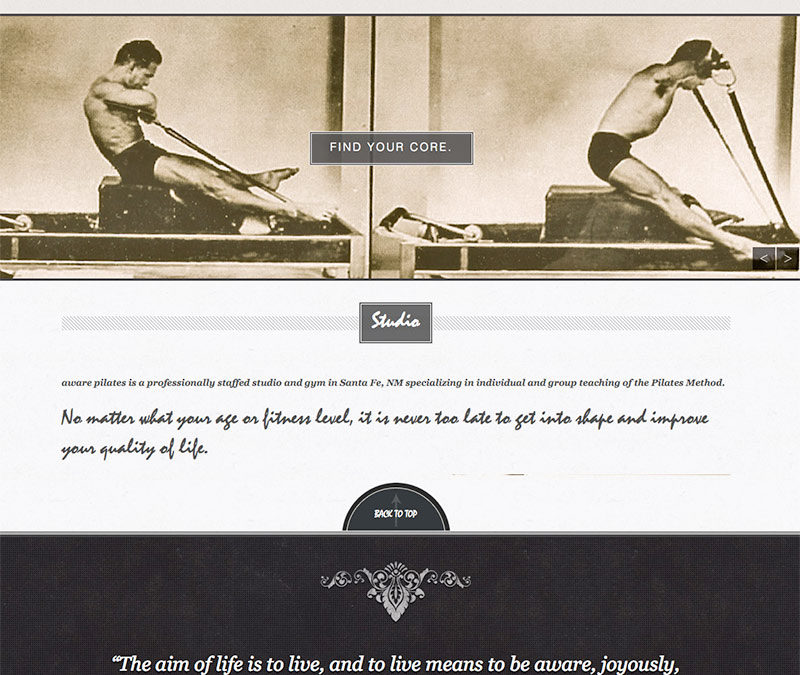 Aware Pilates: Single page style website redesign